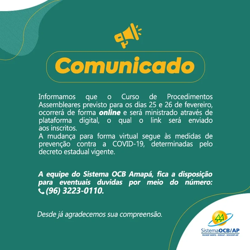 Comunicado: Curso de Procedimentos Assembleares