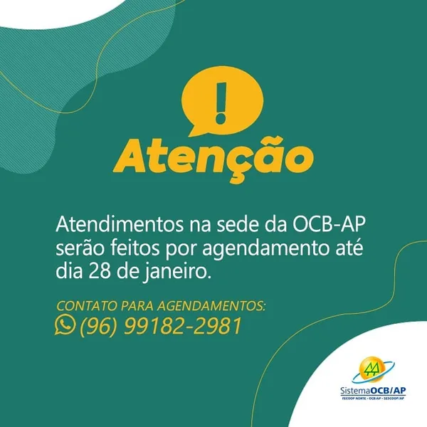 Atendimentos na sede da OCB-AP serão feitos por agendamento até dia 28