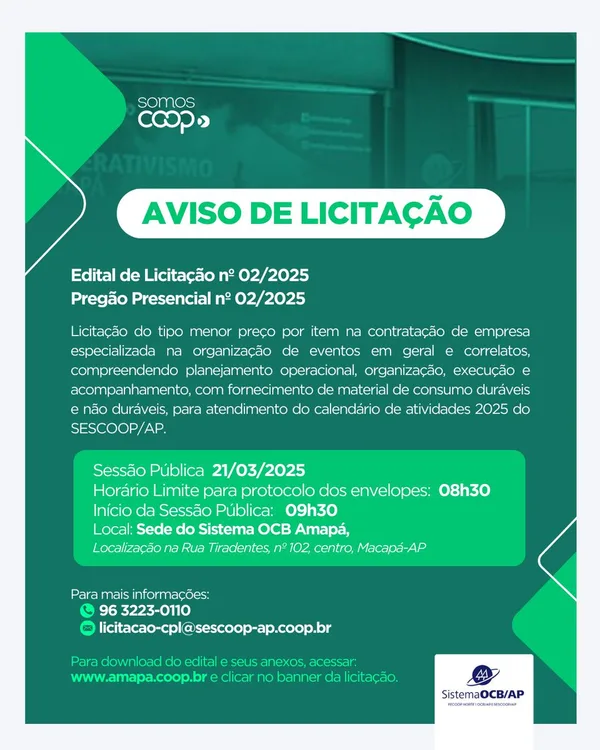 Atenção para o Aviso de Licitação, menor preço, contratação de empresa especializada na organização de eventos