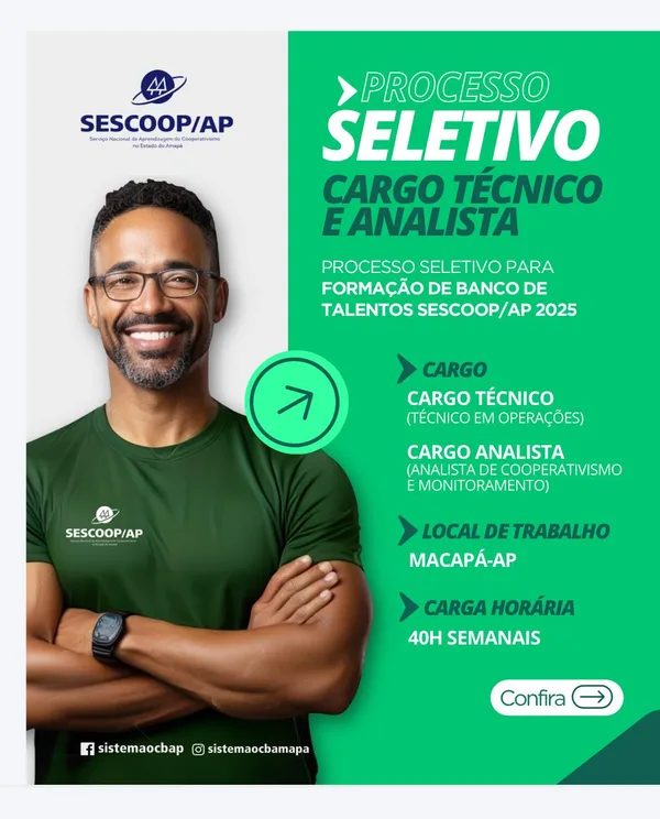 PROCESSO SELETIVO SESCOOP- AP nº 01/2025 – PARA FORMAÇÃO DE BANCO DE TALENTOS PARA OS CARGOS/FUNÇÕES ANALISTA  DE COOPERATIVISMO E MONITORAMENTO E PARA TÉCNICO DE OPERAÇÕES