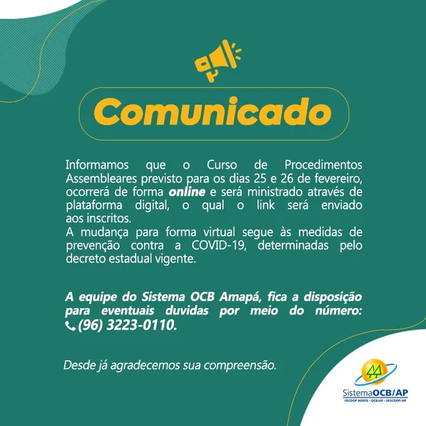 Comunicado: Curso de Procedimentos Assembleares